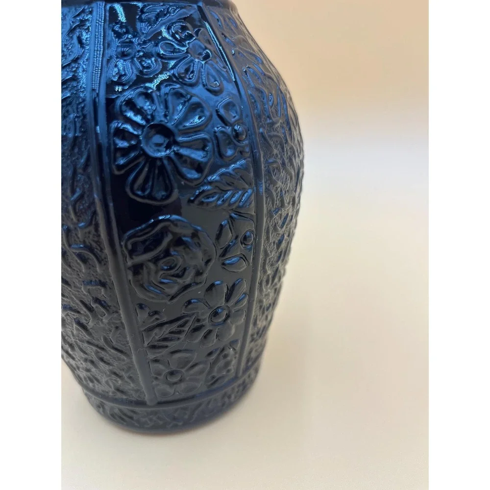 LE Smith Black Amethyst Glass Vase: Embossed Floral Design